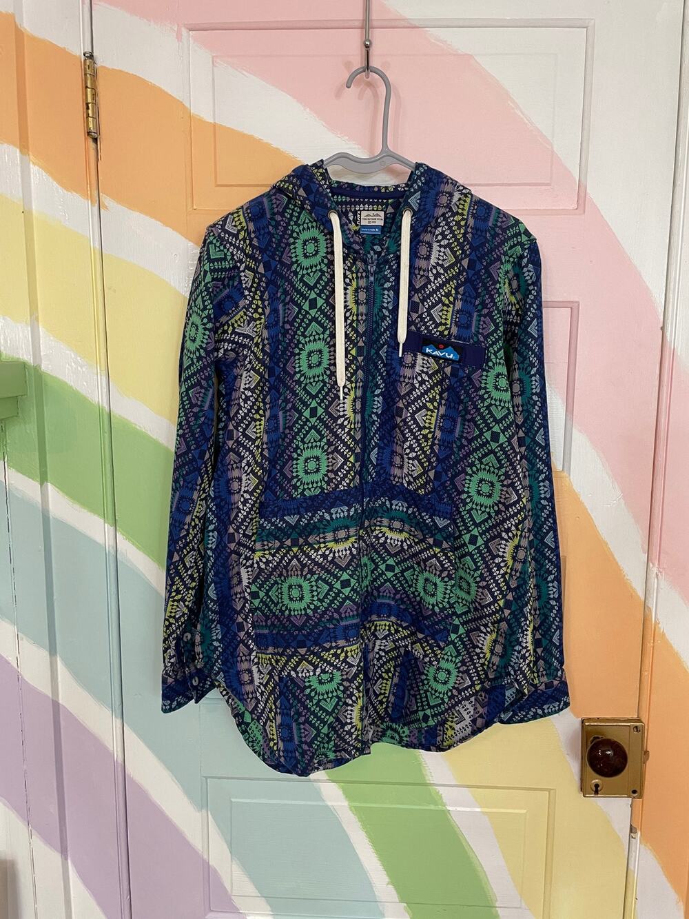 KAVU Saratoga Hoodie Shirt Jacket M Southwest Aztec Geometric Cotton Zip